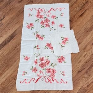 Vintage 60s pink floral pennys all cotton bath towel and washcloth
